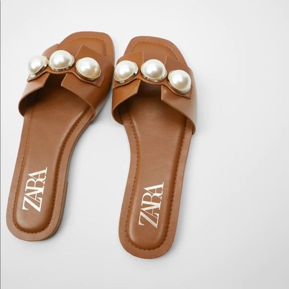 Zara Shoes - Zara Leather Pearl Sandals